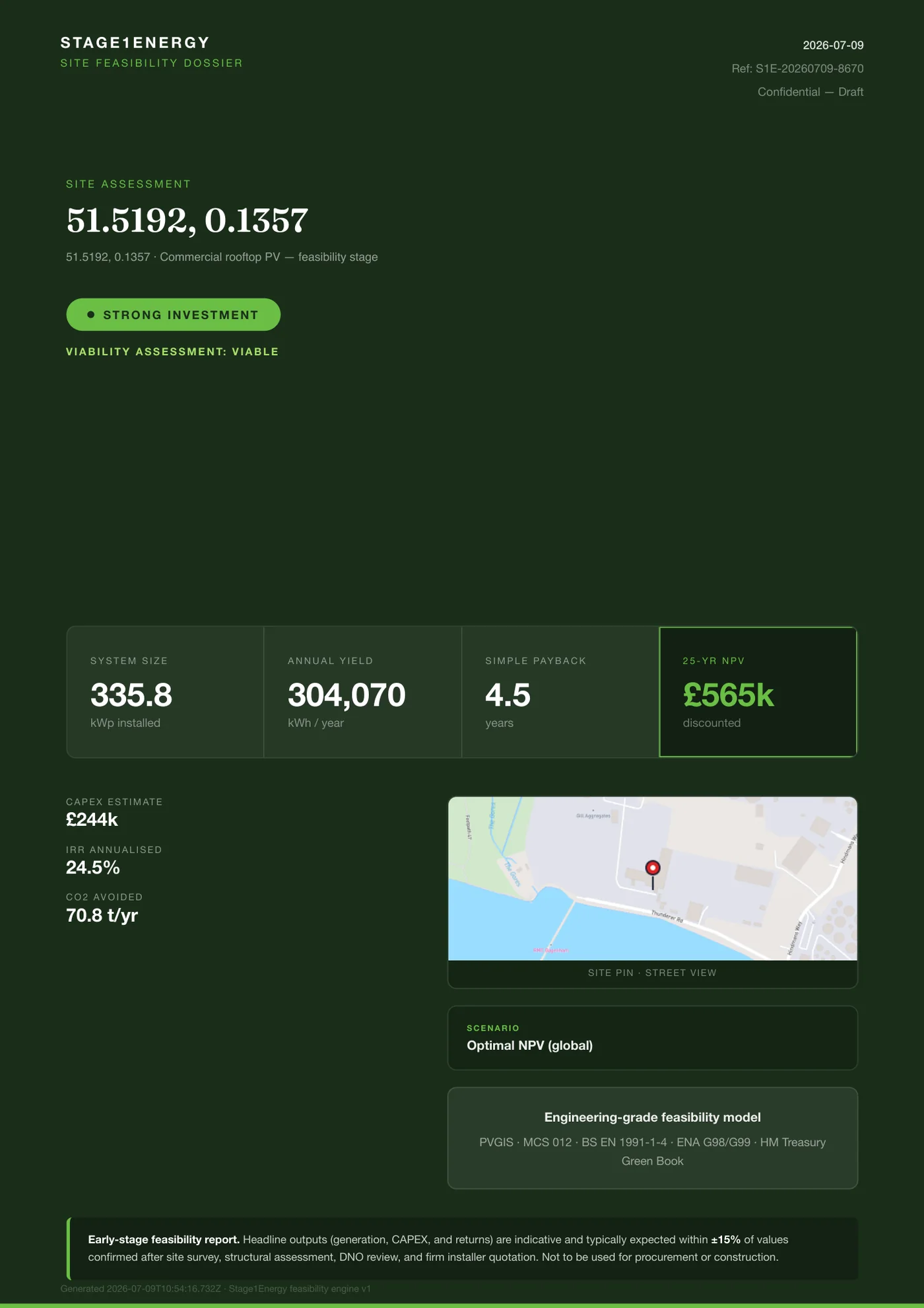 Cover of the Stage1Energy site feasibility dossier